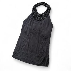 Y2K Bebe Silk Beaded High Neck Halter Top